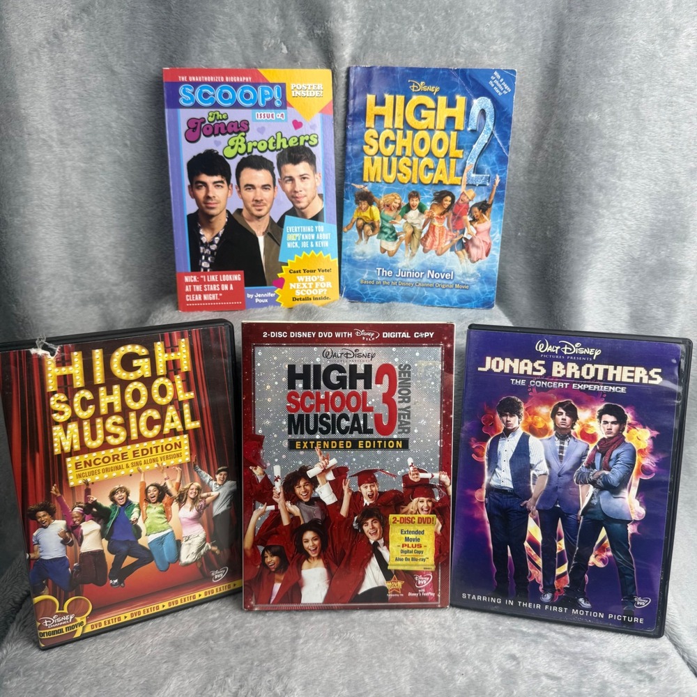 Disney Jonas Brothers & High School Musical DVD Book Lot 5pc Bundle